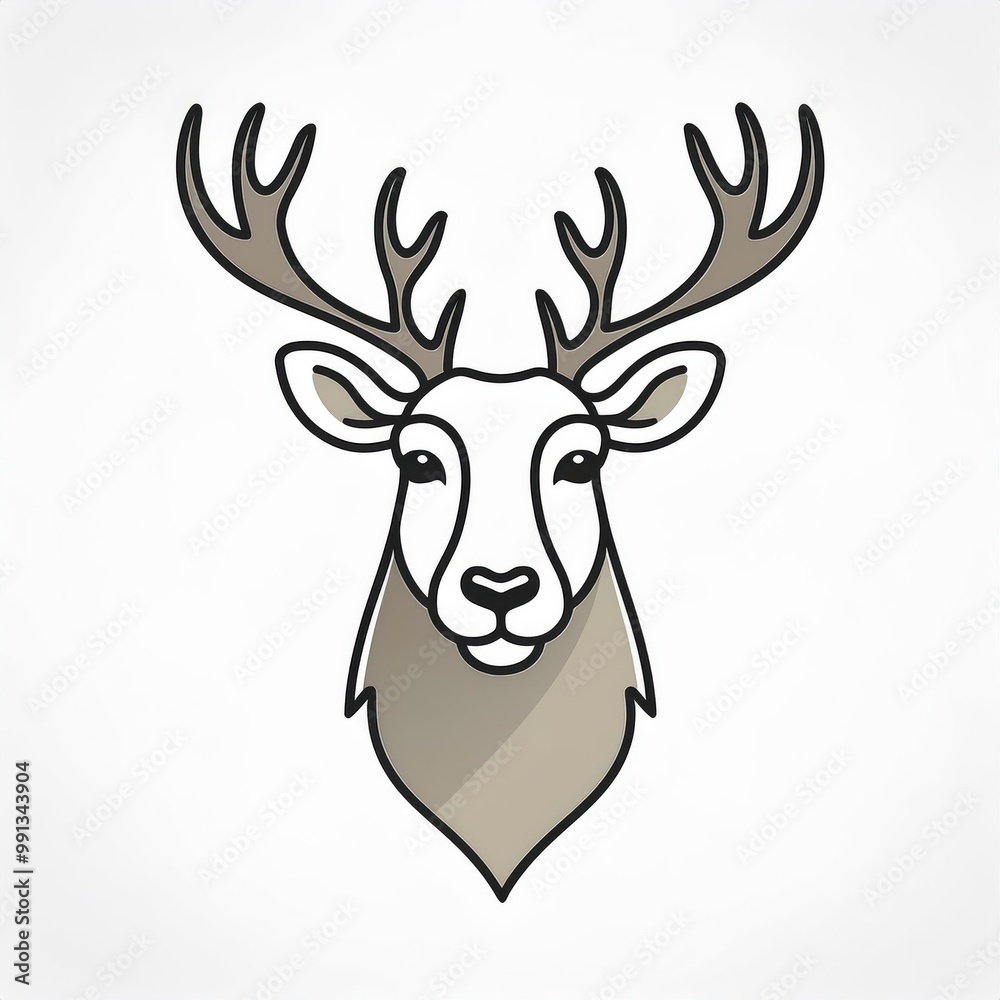 Minimalist Monochrome Christmas Deer Head Illustration with Bold Antlers and Symmetrical Design in Black, White, and Gray. Perfect for Logos, Nature-Themed Graphics, and Modern Wildlife Art Minimalist Monochrome Christmas Deer Head Illustration with Bold Antlers and Symmetrical Design in Black, White, and Gray. Perfect for Logos, Nature-Themed Graphics, and Modern Wildlife Art