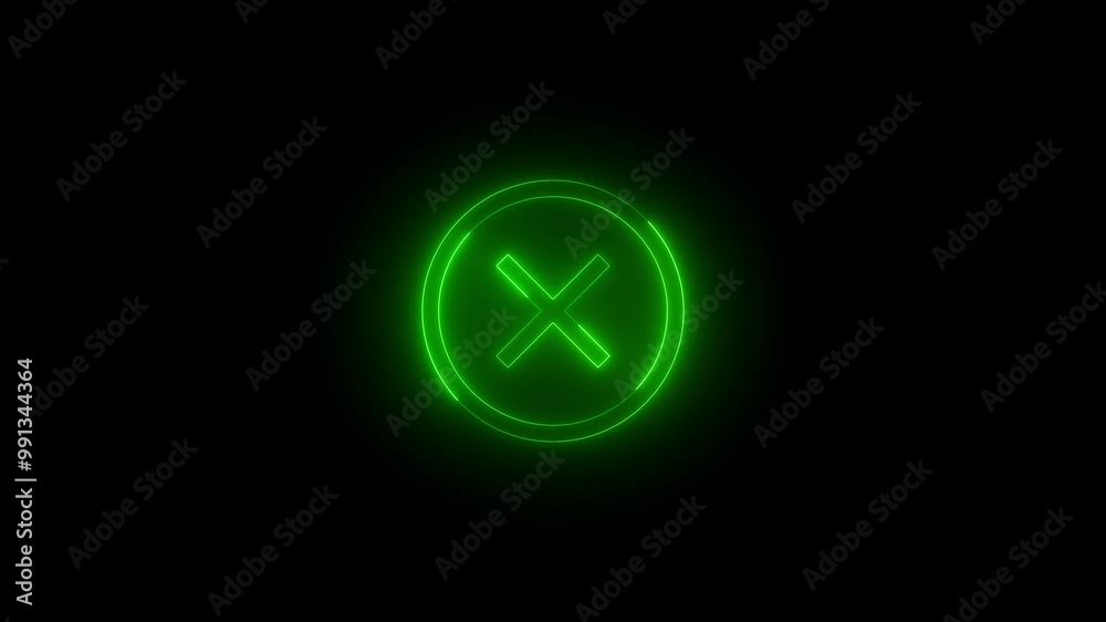 Neon error badge icon glowing black background animation Neon error badge icon glowing black background animation