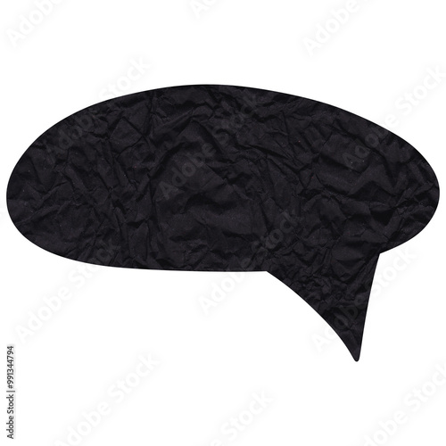 Speech bubble. Black crumpled cutout paper speech balloon. Scrapbook collage chat empty element for text or massage. Grunge style. Transparent background 