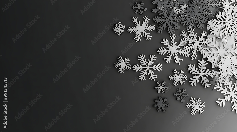 Minimalistic Christmas background with a gradient of icy blues and white snowflakes
