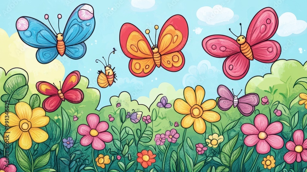 Butterflies in a Colorful Garden