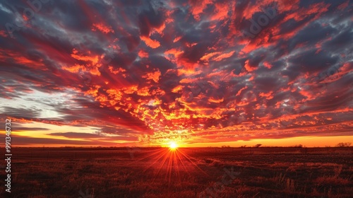 Fiery Sunset Over the Prairie