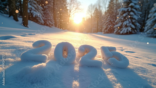 Text 2025 made from snow. New Year concept