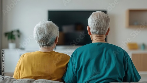 Nurse and senior person watching TV together in a cozy living room, enjoying their time companionship, elderly care at home