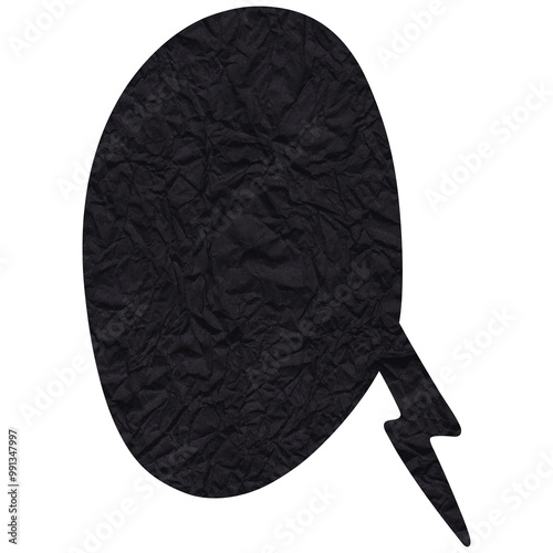 Speech bubble. Black crumpled cutout paper speech balloon. Scrapbook collage chat empty element for text or massage. Grunge style. Transparent background 
