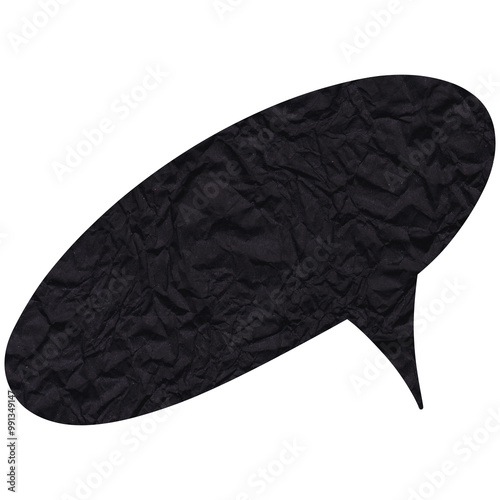 Speech bubble. Black crumpled cutout paper speech balloon. Scrapbook collage chat empty element for text or massage. Grunge style. Transparent background 