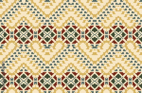 Square Tribal Ethnic Patternfolk Embroidery, Aztec Geometric Ornament Print. Design for Carpet, Wallpaper, Clothing, Wrapping, Fabric