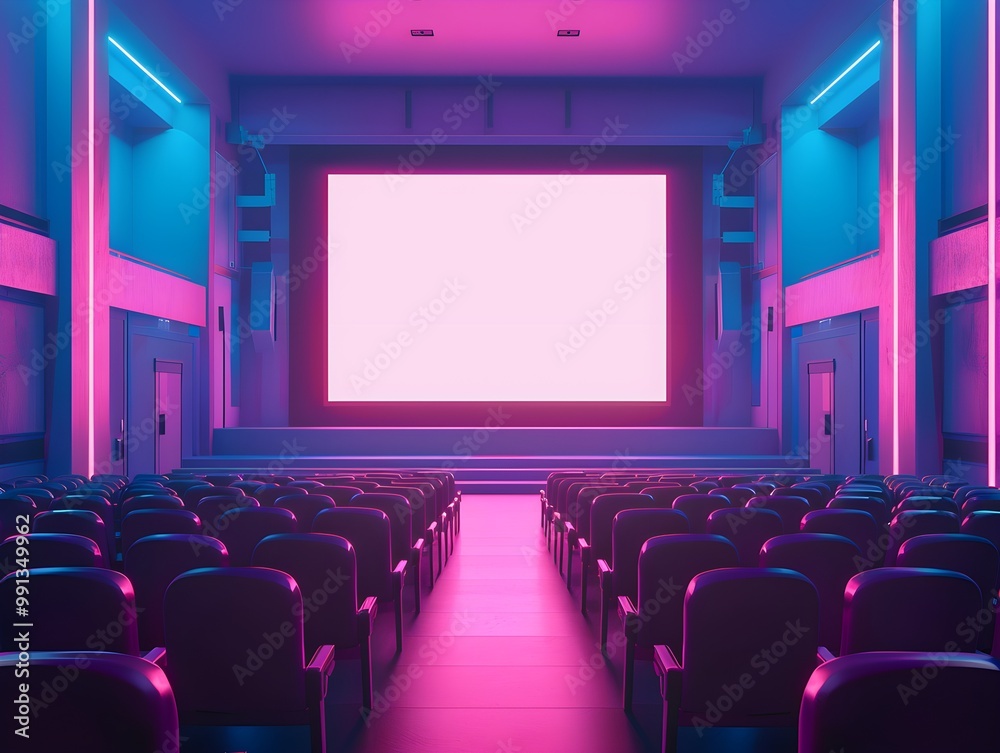 Obraz premium Vibrant Cinema Hall with Neon Lighting Effects