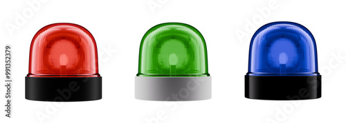 Billede på lærred set of emergency warn siren alarm alert red green blue light isolated on white b