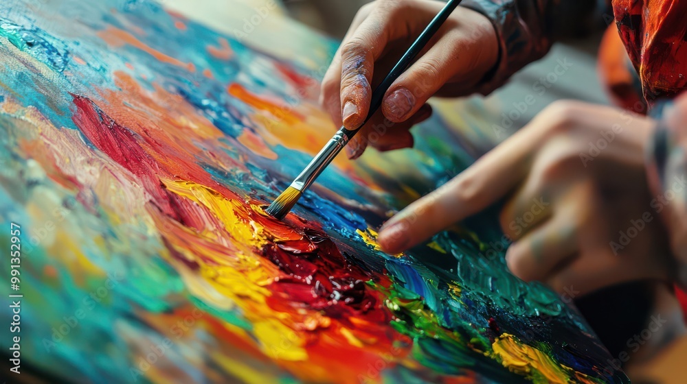 Obraz premium Vibrant Painting Process with Brushes and Colors