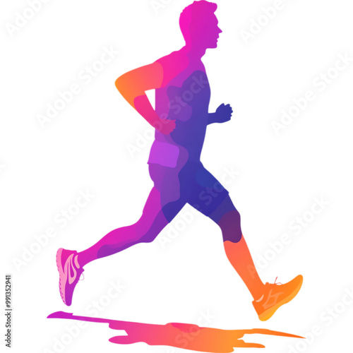 Colorful running silhouette, white isolated background