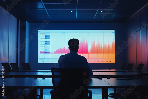 background with a businessperson contemplating financial strategies in a modern conference room