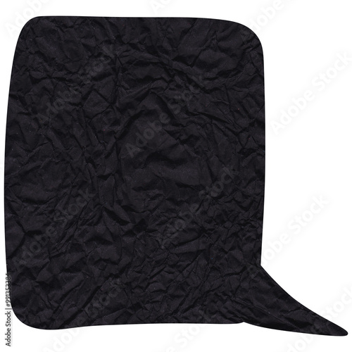 Speech bubble. Black crumpled cutout paper speech balloon. Scrapbook collage chat empty element for text or massage. Grunge style. Transparent background 
