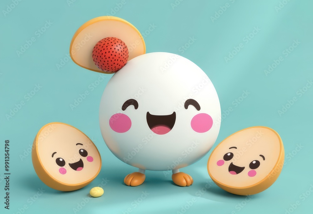 Happy 3D Character with a Smiling Face and Yellow and Red Accessories. Happy 3D Character with a Smiling Face and Yellow and Red Accessories.