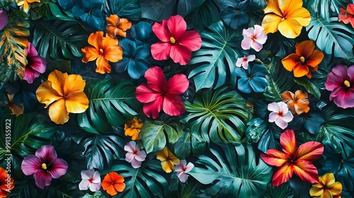 Tropical Floral Pattern with Vibrant Colors