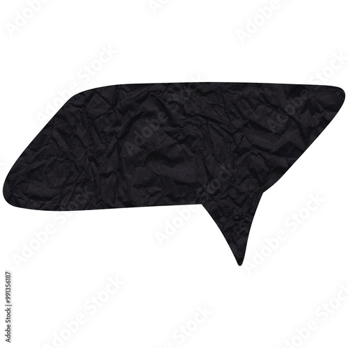 Speech bubble. Black crumpled cutout paper speech balloon. Scrapbook collage chat empty element for text or massage. Grunge style. Transparent background 