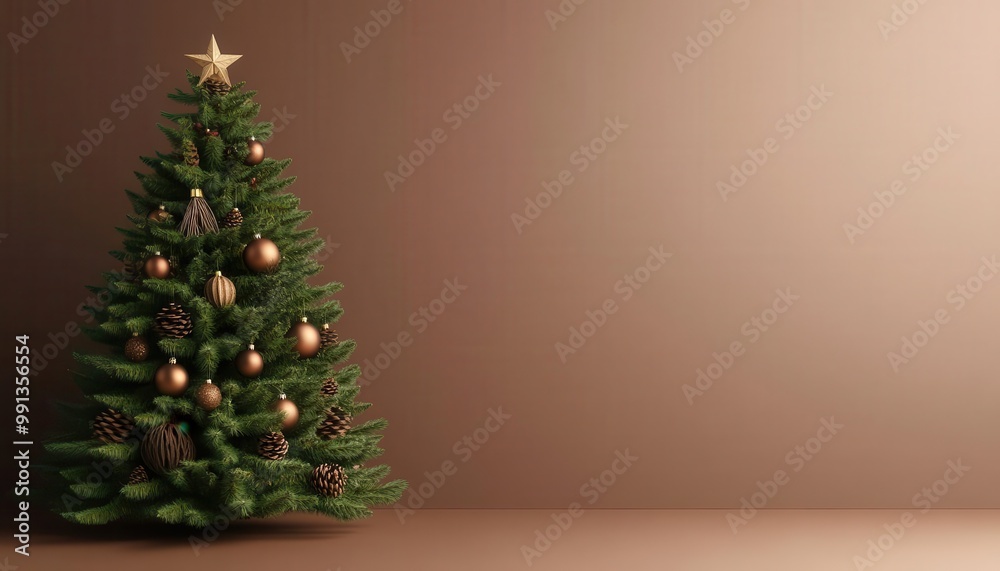 Naklejka premium Rustic Christmas tree backdrop with earthy tones and natural holiday decorations