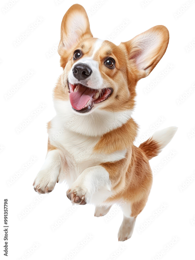 Happy Pembroke Welsh Corgi Jumping in Isolation Happy Pembroke Welsh Corgi Jumping in Isolation