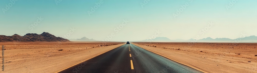 Fototapeta premium Car on endless highway stretch in desert journey exploration