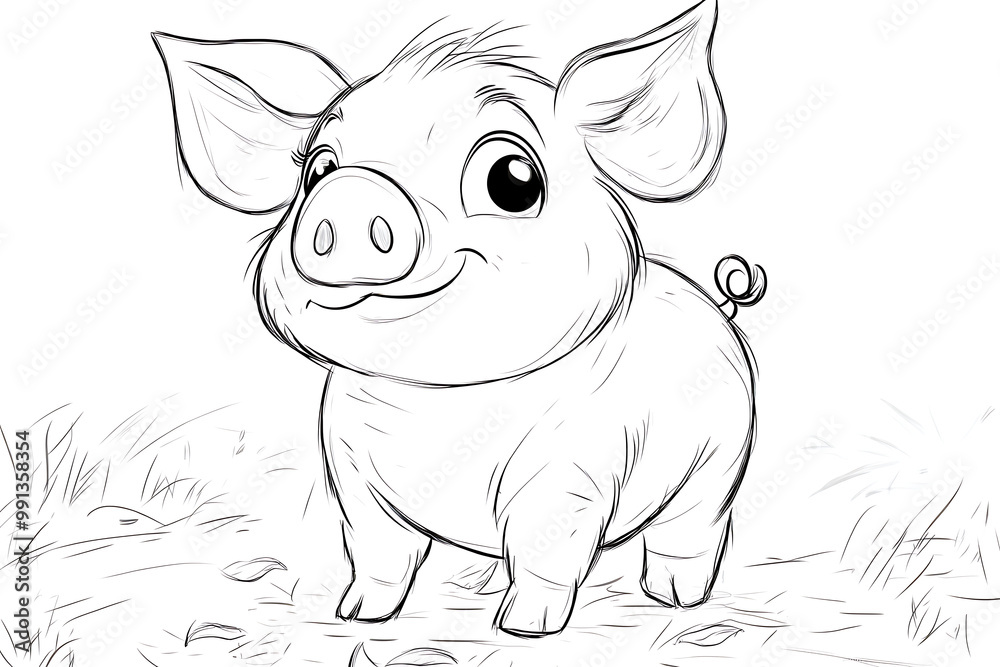 Fototapeta premium Cute Platypus Cartoon Colouring Page for Kids