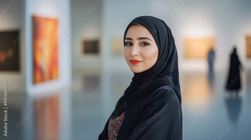 Woman in Hijab at Art Gallery Woman in Hijab at Art Gallery