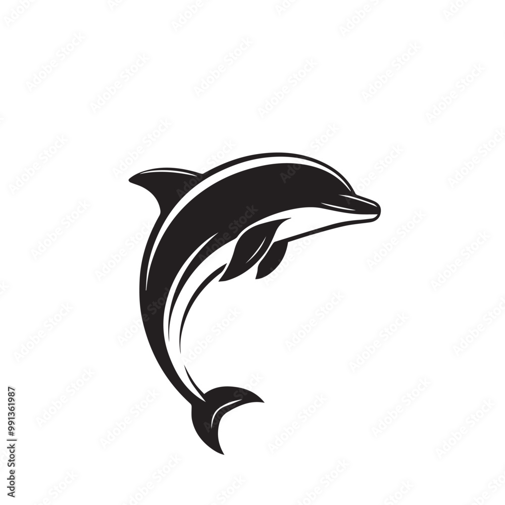 Naklejka premium Dolphin silhouette vector design. Dolphin black and white silhouette. Dolphin logo, icon vector design.