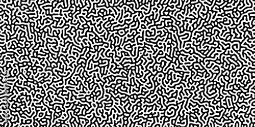 Turing reaction diffusion monochrome seamless pattern with chaotic motion .Linear design with biological shapes. Organic lines in memphis. abstract turing organic wallpaper background .	