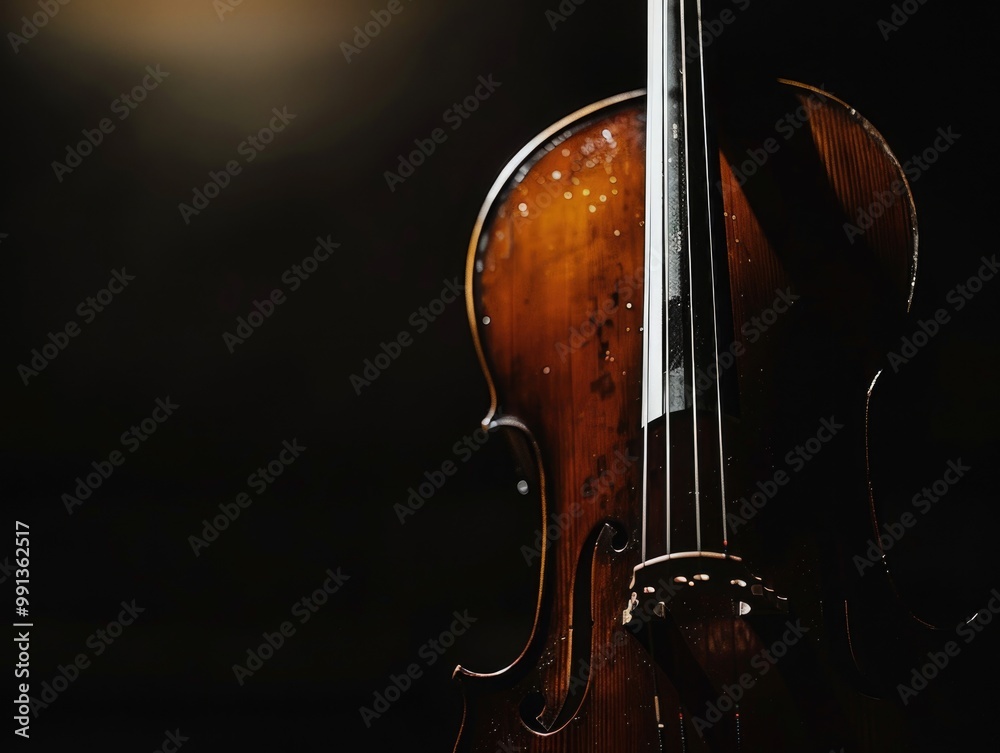 Violin with close-up focus, showing strings and bow detail. Violin with close-up focus, showing strings and bow detail.