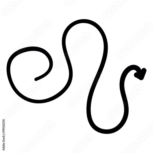 Single hand draw black and white arrow down in doodle style isolated on white background. Vector flat illustration sketch design element.Icon in spiral,wave shape.
