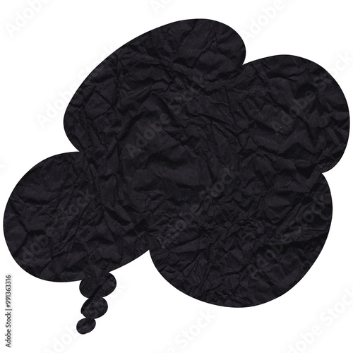 Speech bubble. Black crumpled cutout paper speech balloon. Scrapbook collage chat empty element for text or massage. Grunge style. Transparent background 
