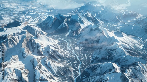 Aerial View of Snowy Mountains