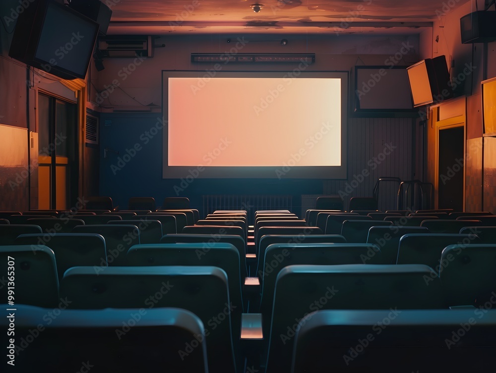 Obraz premium Empty Theater with Projector Screen at Dusk