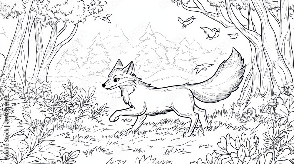 Obraz premium Fox Walking Through a Forest