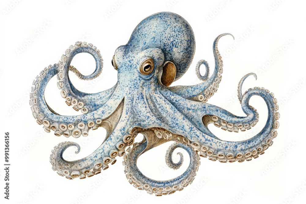 Obraz premium Octopus is swimming in clear water showing the underside of its tentacles
