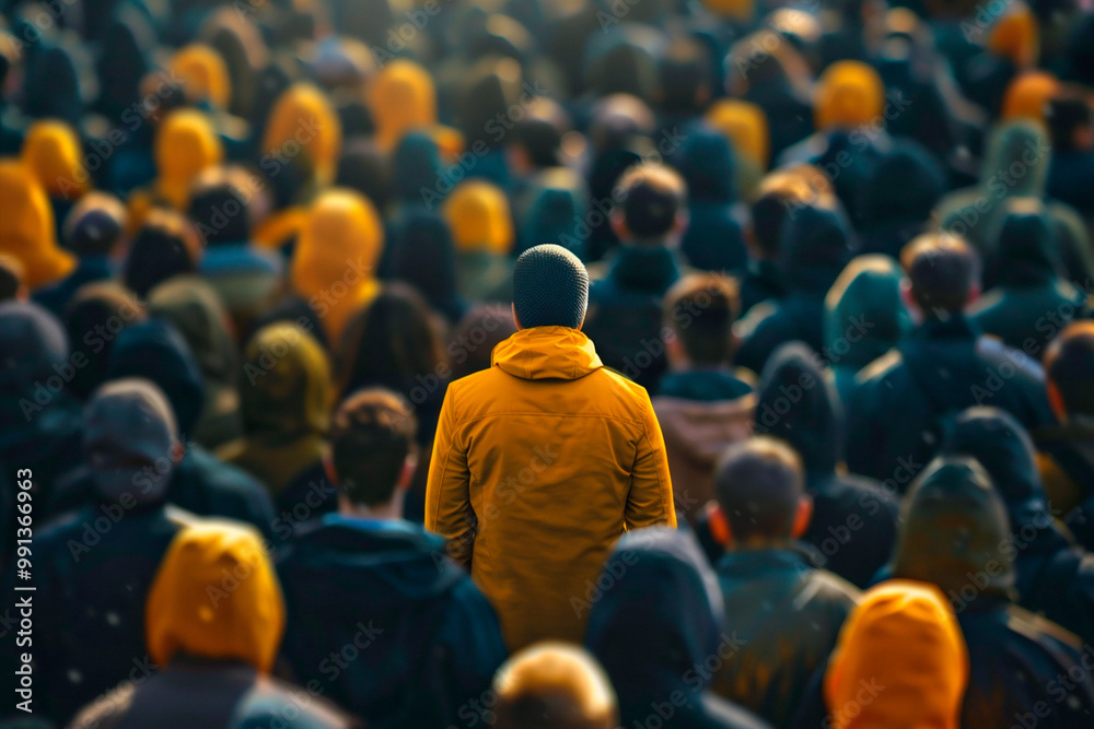 Obraz premium a person standing out in a crowd, individuality and uniqueness concept