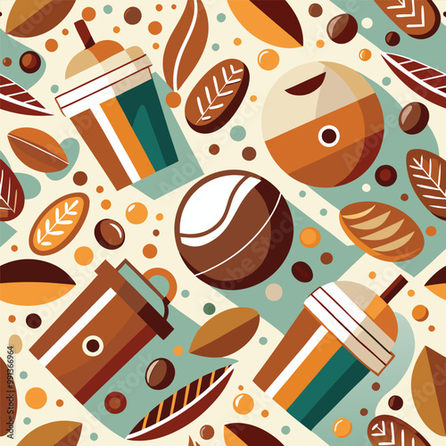 Seamless Pattern on the theme of hot coffee, coffee cups coffee beans. 