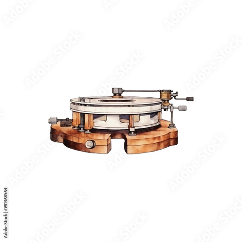 a turntable vintage watercolor vector illustration, white background