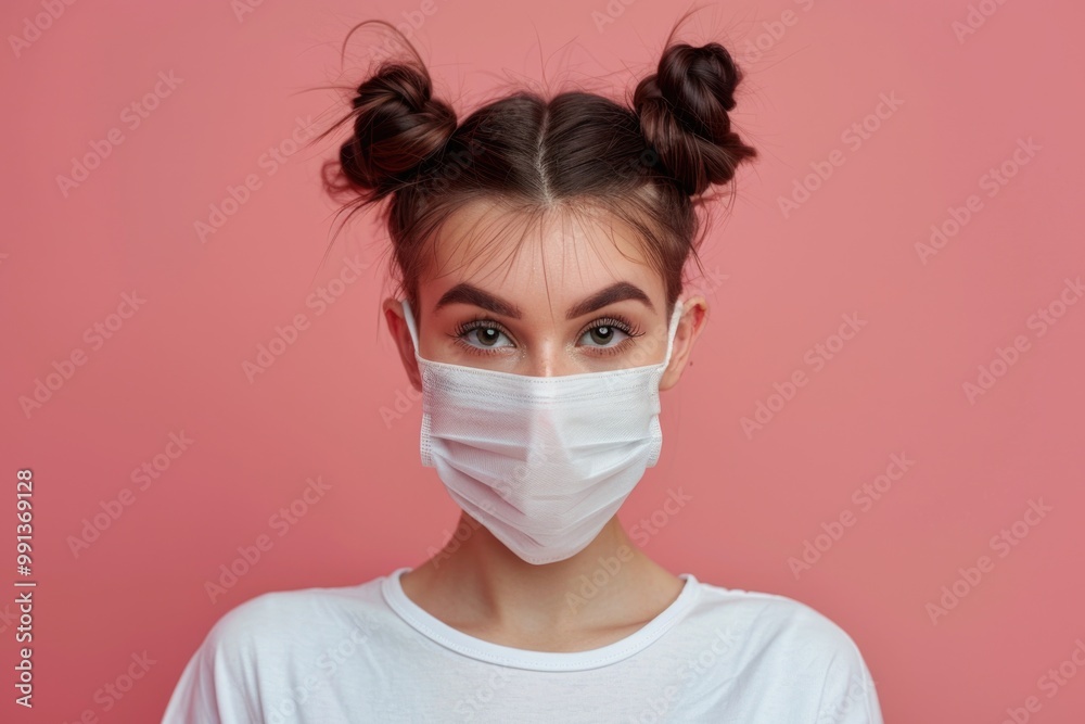 A person with a face mask, showcasing modern health precautions and trendy fashion. A person with a face mask, showcasing modern health precautions and trendy fashion.