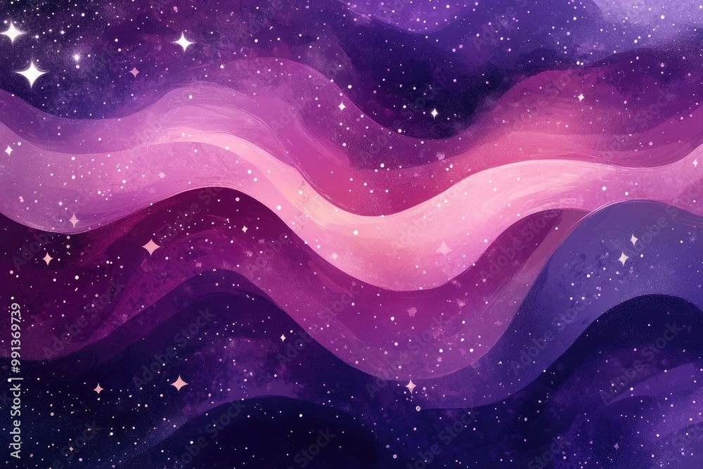 Fototapeta premium Vibrant violet illustration featuring an abstract shimmering background adorned with stars