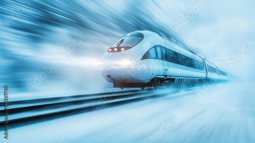 Wallpaper Mural An abstract train moving across a snowy landscape in a stylized winter background suggesting speed and modern transportation Torontodigital.ca
