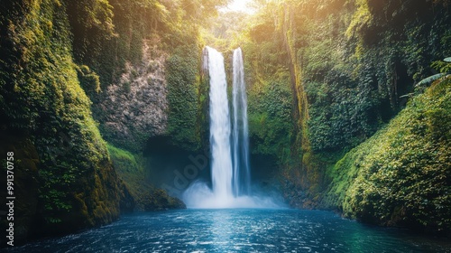 Serene Waterfall Cascading Through Lush Rainforest