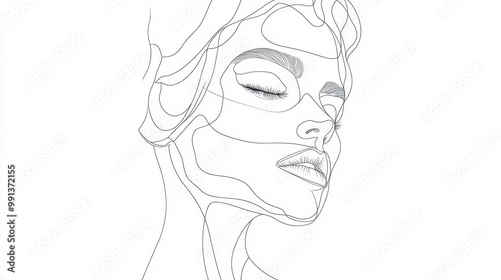 One-Line Portrait of a Woman with Closed Eyes One-Line Portrait of a Woman with Closed Eyes