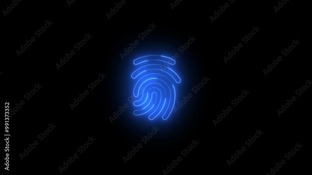 Neon fingerprint icon glowing black background animation Neon fingerprint icon glowing black background animation