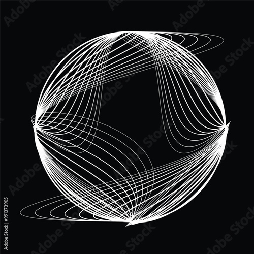 Lines in Circle Form . Linear rounded shape Vector Illustration .Lots of circles form a ring. Wave Logo . Design element . Various circle lines forming round frame . Abstract Geometric line art .