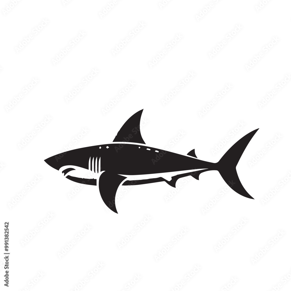 Shark silhouette vector design full black and white. Shark logo, icon design. shark black silhouette isolated on white background. Shark silhouette vector design full black and white. Shark logo, icon design. shark black silhouette isolated on white background.