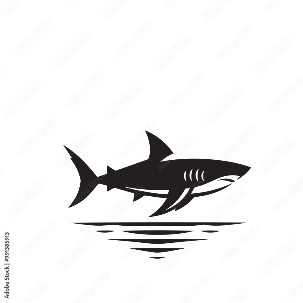 Shark silhouette vector design full black and white. Shark logo, icon design. shark black silhouette isolated on white background.