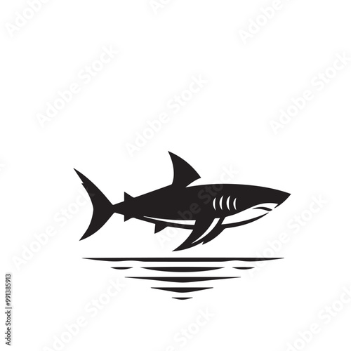Shark silhouette vector design full black and white. Shark logo, icon design. shark black silhouette isolated on white background.