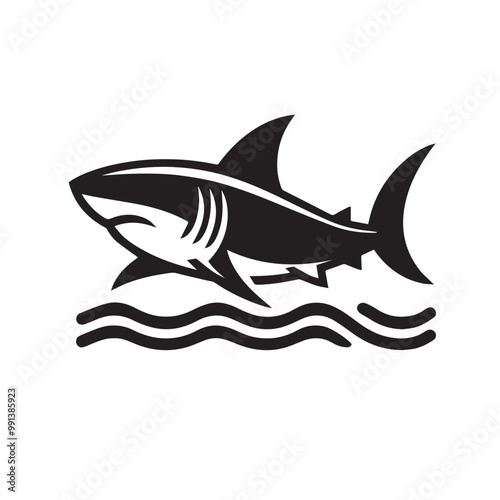 Shark silhouette vector design full black and white. Shark logo, icon design. shark black silhouette isolated on white background.