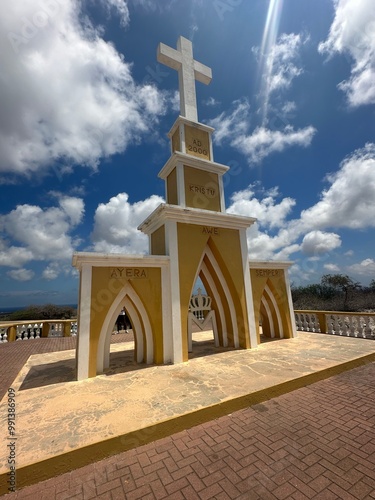 Photography monument on hill in Bonaire