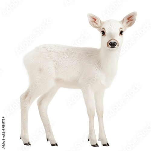 Cute White Fawn Portrait isolated on white or transparent background, png clipart, design element. Easy to place on any other background.